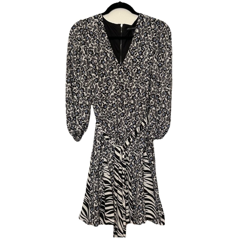 White House Black Market Short Floral Print Zebra Accent Dress Belted Size 6